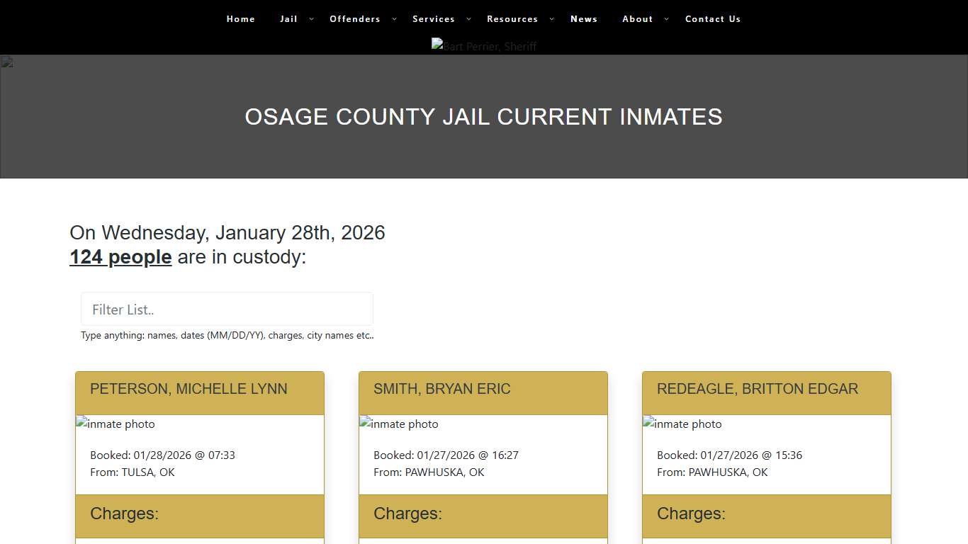 Osage County Jail Current Inmates – Osage County Sheriff's Office